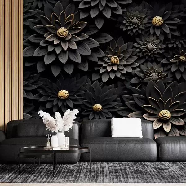 3D Effect Floxwer Wallpaper For Living Room | Flower wallpaper mural